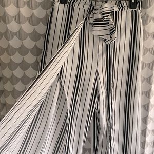 Black and white striped flowy pants